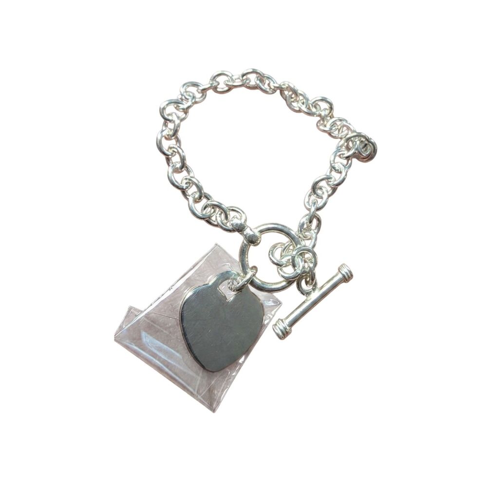 925 Sterling Silver Heart Charm Toggle Bracelet Chain Link Unbranded Flawless